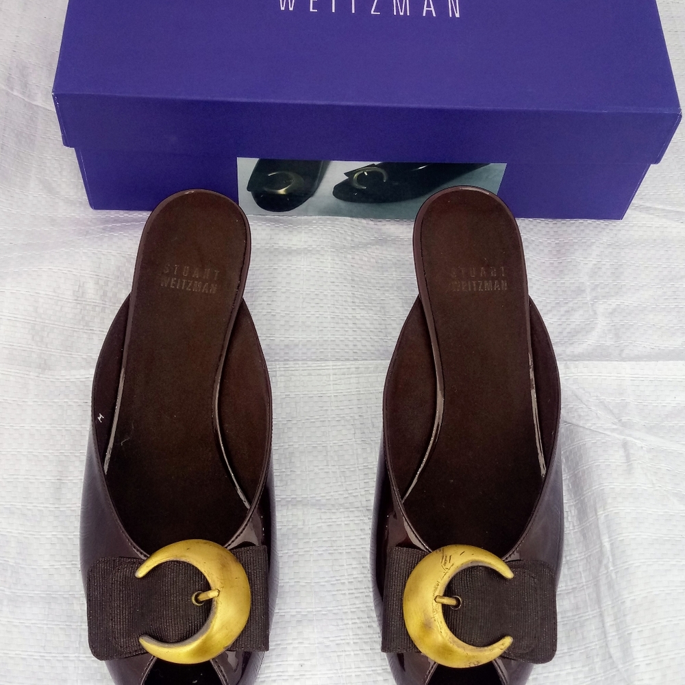 Stuart Weitzman Brown patent leather slip on